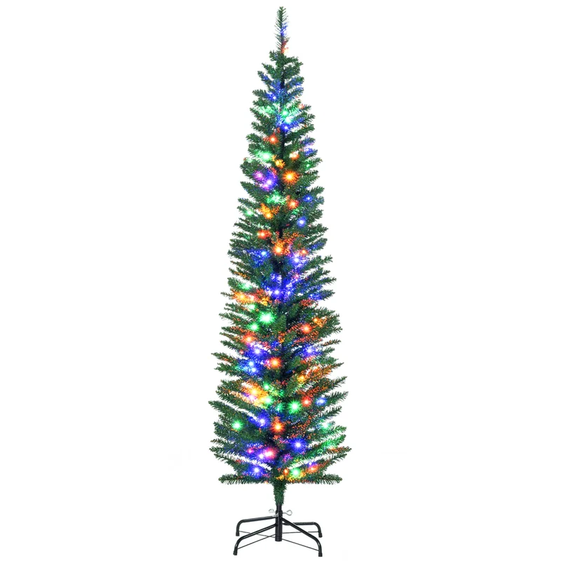 Sapin de noël artificiel crayon 50 x 180 cm 150 lumières multicolore 390 branches touffu décoratif en plastique vert 21_0001288