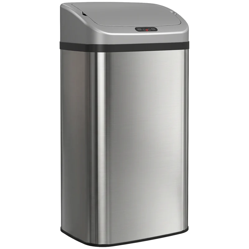 Poubelle de cuisine automatique 33 x 25 x 69 cm ouverture infrarouge fermeture douce moderne en acier inoxydable argenté 21_0005922
