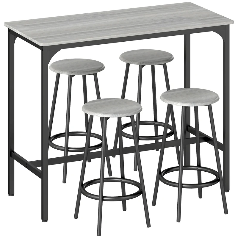 Ensemble table haute 4 tabourets 110 x 50 x 89.5 cm gain de place assise confortable pratique style moderne en MDF gris 21_0002328