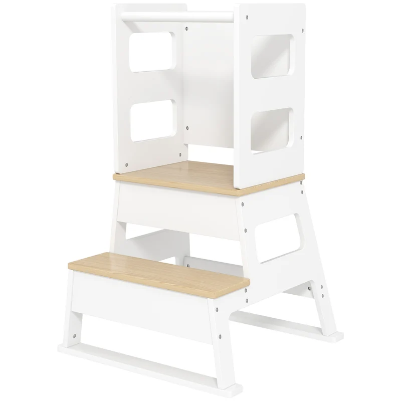 Tour d'observation enfant trapézoïdale 55 x 52.5 x 87.5 cm autonomie tableau noir sécurité scandinave épuré en MDF blanc 21_0000261