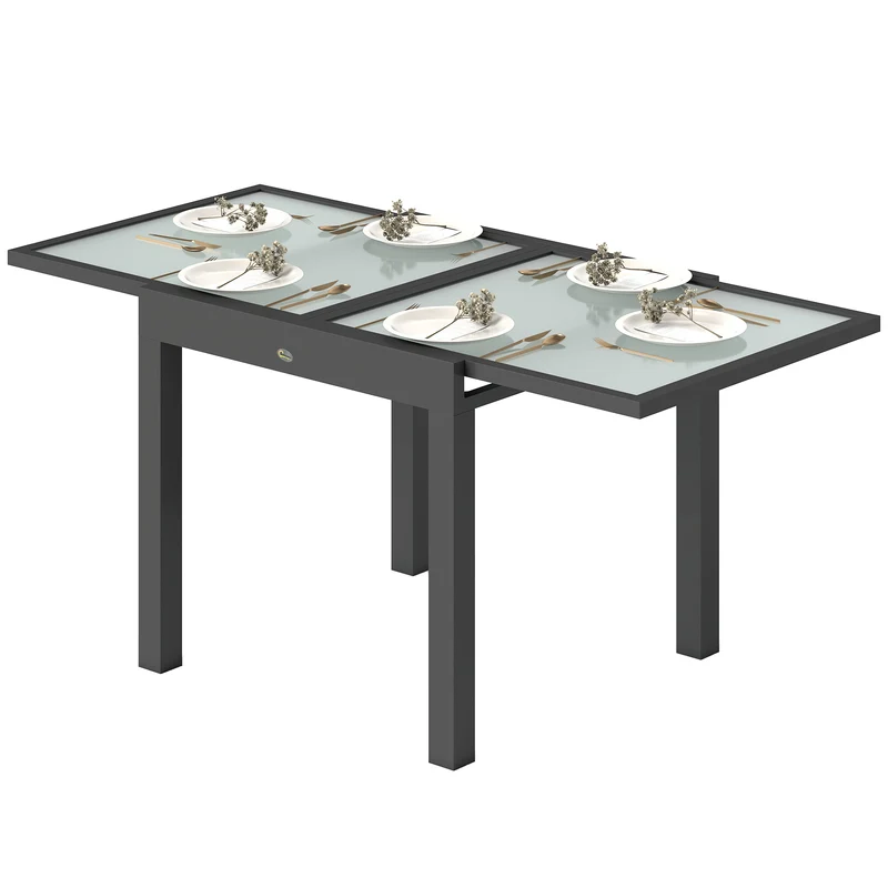 Table extensible de jardin 160 x 80 x 75 cm 4 à 6 personnes gain de place moderne contemporain en aluminium gris foncé 21_0004615