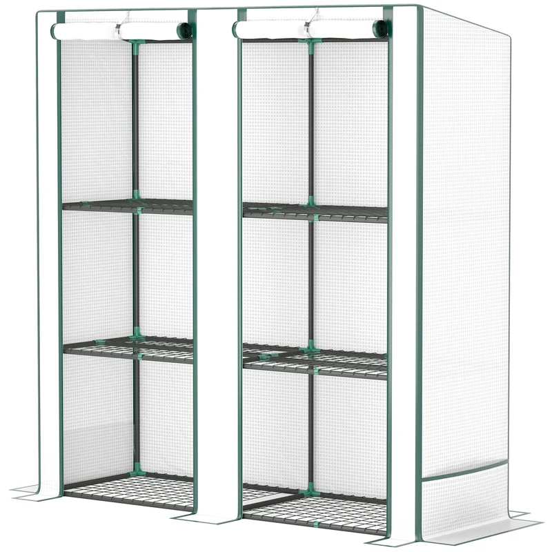 Serre de jardin 144 x 48 x 152 cm 3 niveaux protection uv porte zippée toit incliné style moderne en polyéthylène blanc 21_0005522