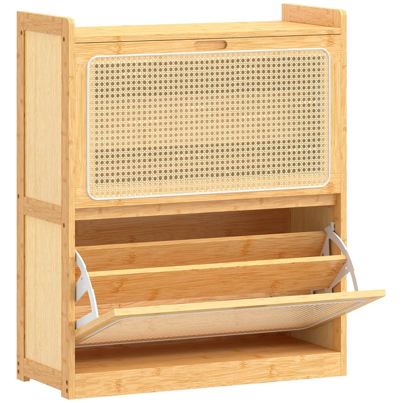 Meuble à chaussures entrée 69 x 29 x 83 cm rangement 14 paires étagères réglables ventilées scandinave en bambou naturel 21_0002807