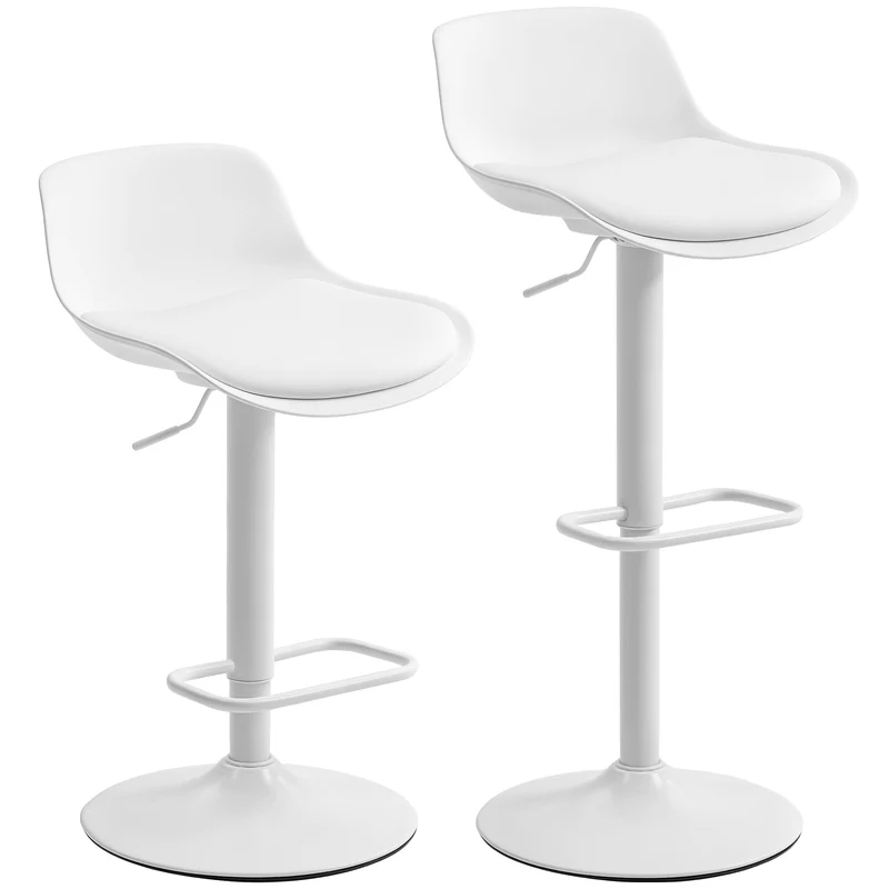 Lot de 2 tabourets de bar 43 x 45 x 100 cm siège pivotant hauteur réglable dossier ergonomique style moderne en PU blanc 21_0003341
