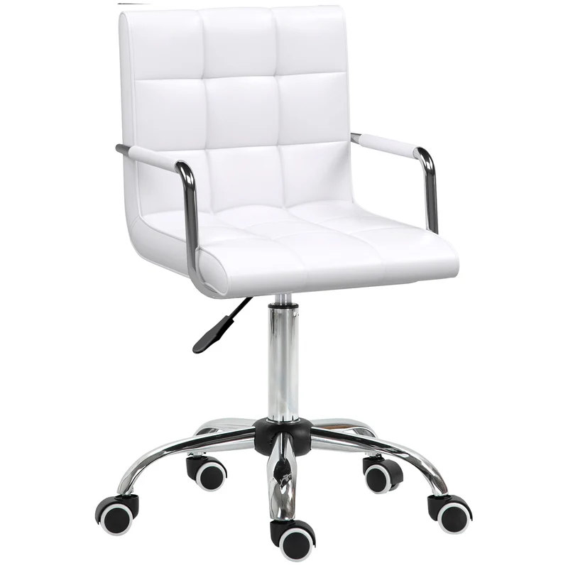Chaise de bureau pivotante 52,5 x 54 x 84-99 cm assise réglable soutien dorsal rembourrée moderne en synthétique blanc 21_0000096