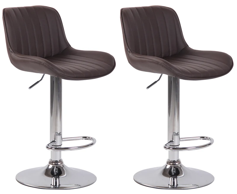 Lot de 2 tabourets de bar chaises hautes en PVC marron coutures verticales support en métal chromé 10_0004273