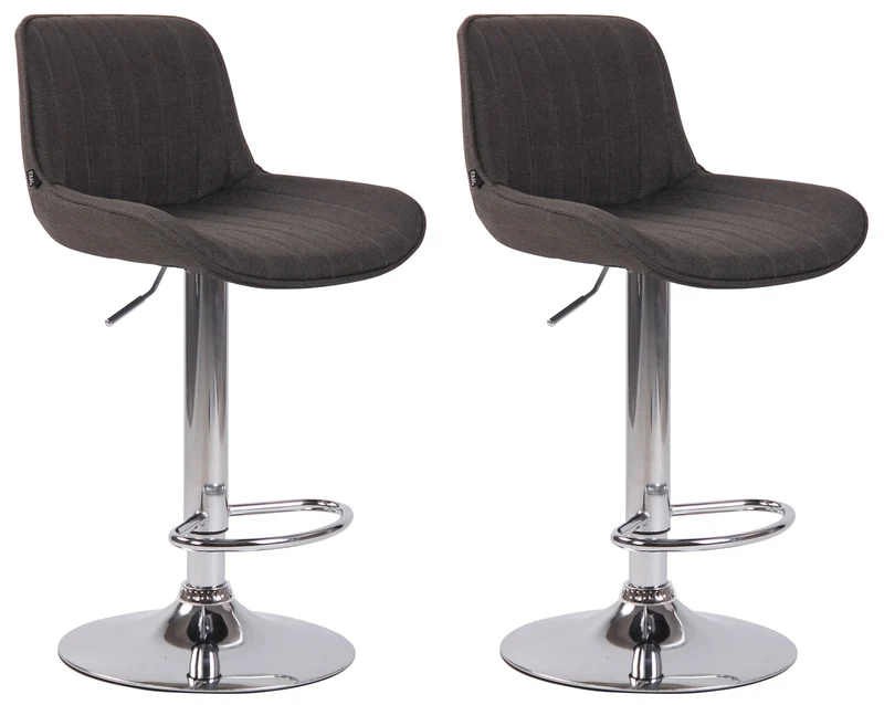 Lot de 2 tabourets de bar chaises hautes en tissu gris foncé coutures verticales support en métal chromé 10_0004284