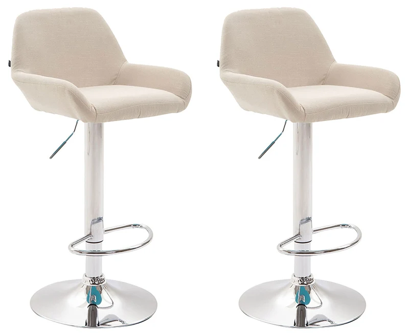 Lot de 2 tabourets de bar repose-pieds en forme d'arc en métal chromé assise en tissu crème 10_0004039