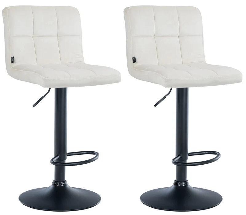 Lot de 2 tabourets de bar en velours crème avec coutures décoratives pied en trompette métal noir 10_0004395