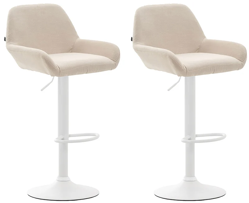 Lot de 2 tabourets de bar repose-pieds en forme d'arc en métal blanc assise en tissu crème 10_0004044