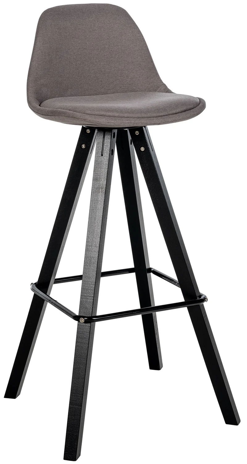 Tabouret de bar chaise haute x1 repose-pieds style scandinave en tissu taupe structure en bois noir carré 10_0004643
