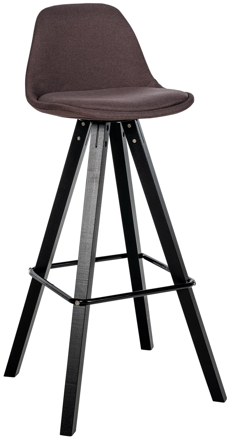 Tabouret de bar chaise haute x1 repose-pieds style scandinave en tissu marron structure en bois noir carré 10_0004642