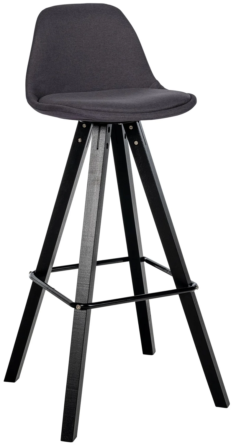 Tabouret de bar chaise haute x1 repose-pieds style scandinave en tissu gris foncé structure en bois noir carré 10_0004641