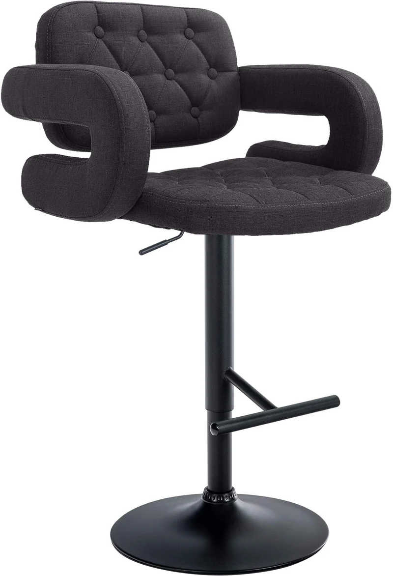 Tabouret de bar x1 avec repose-pied et accoudoirs capitonné en tissu noir support en métal noir 10_0004795