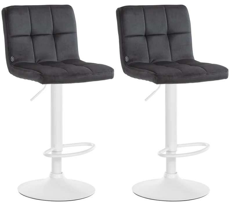Lot de 2 tabourets de bar en velours noir avec coutures décoratives pied en trompette métal blanc 10_0004405