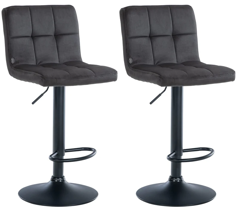 Lot de 2 tabourets de bar en velours noir avec coutures décoratives pied en trompette métal noir 10_0004399
