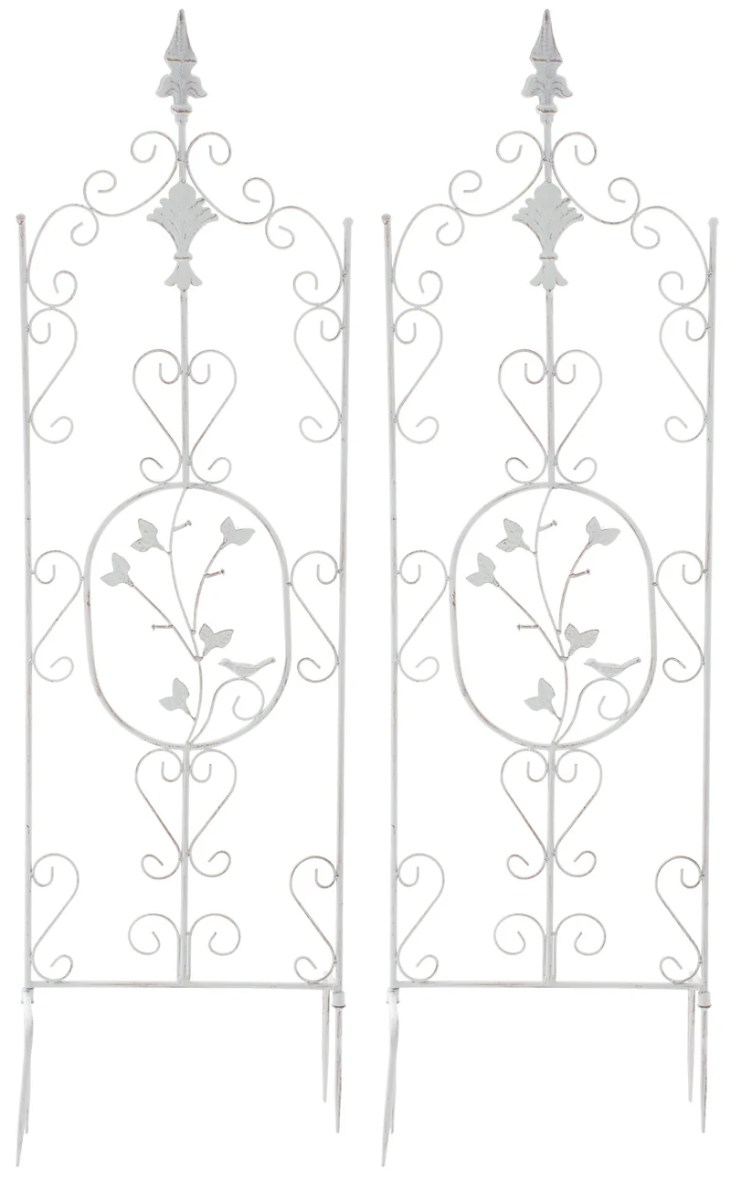 Lot de 2 treillis de jardin support pour plantes grimpantes 122x35 cm en métal blanc vieilli 10_0003826