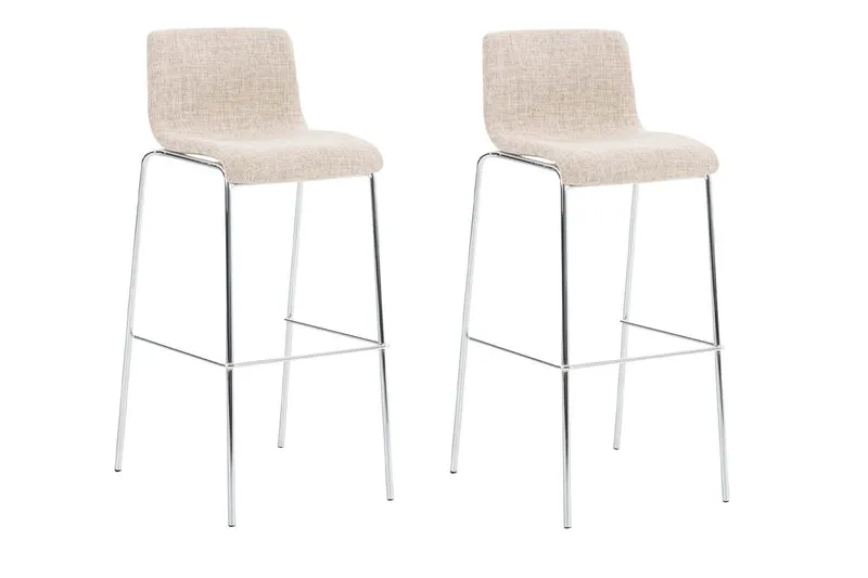 Lot de 2 tabourets de bar avec repose-pieds dossier incurvé en tissu crème et 4 pieds en métal chromé 10_0004193