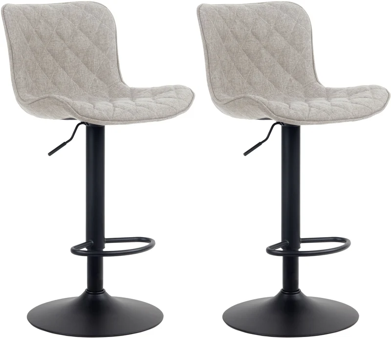 Lot de 2 tabourets de bar coutures décoratives pied trompette hauteur réglable en métal noir assise en tissu taupe 10_0004139