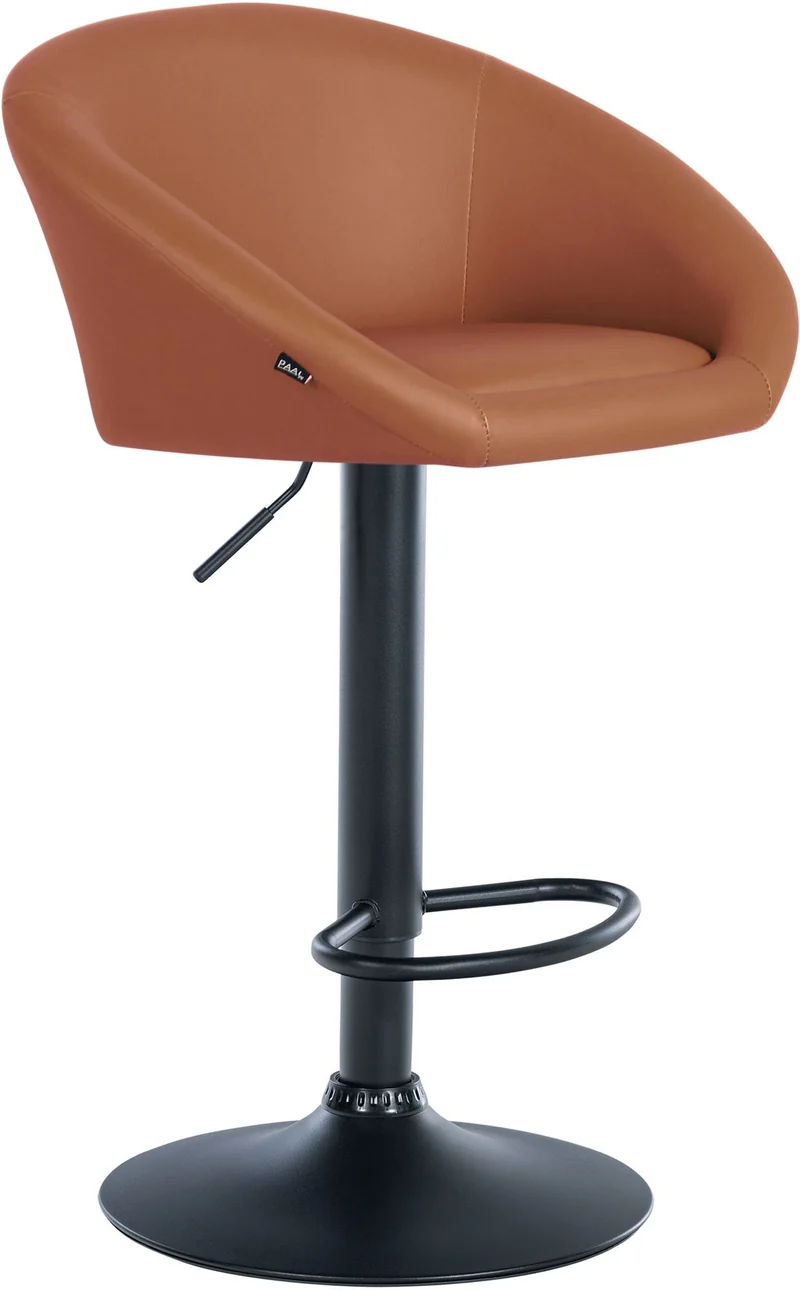 Tabouret de bar assise pivotante à 360° hauteur réglable en PVC marron clair piètement en métal noir 10_0004767