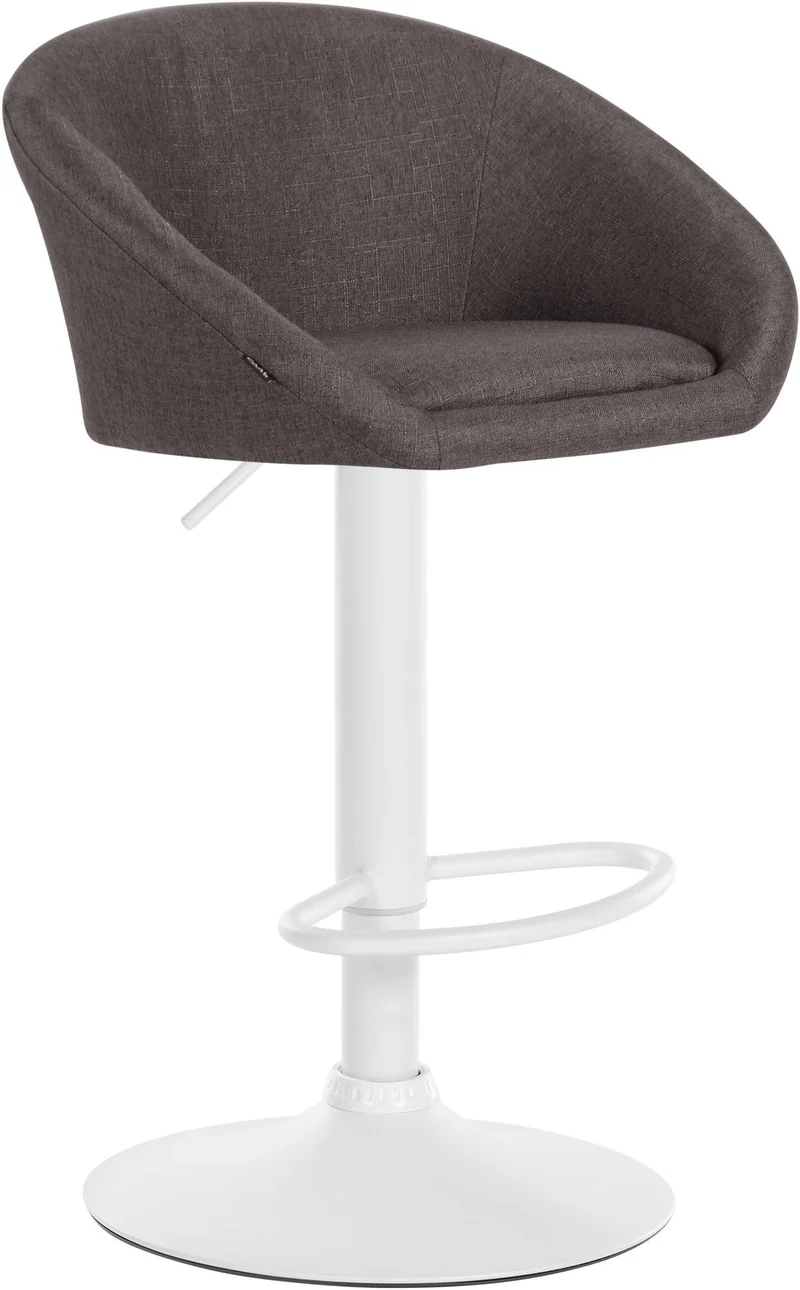 Tabouret de bar assise pivotante à 360° hauteur réglable en tissu gris foncé piètement en métal blanc 10_0004775