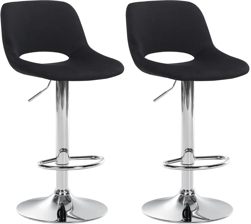Tabourets de bar chaises haute x2 avec repose-pieds en velours noir piètement métallique chromé 10_0004078