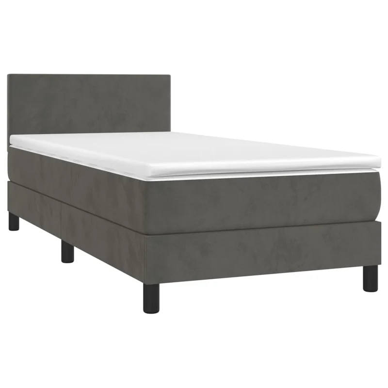 Cadre de lit LED avec sommier tête de lit matelas 90x200cm tissu velours gris foncé TDL0208245