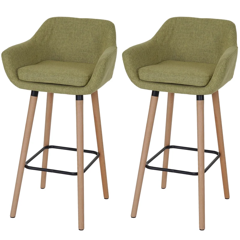 Lot de 2 tabourets de bar chaise de bar comptoir avec repose-pieds en tissu vert clair 04_0000169