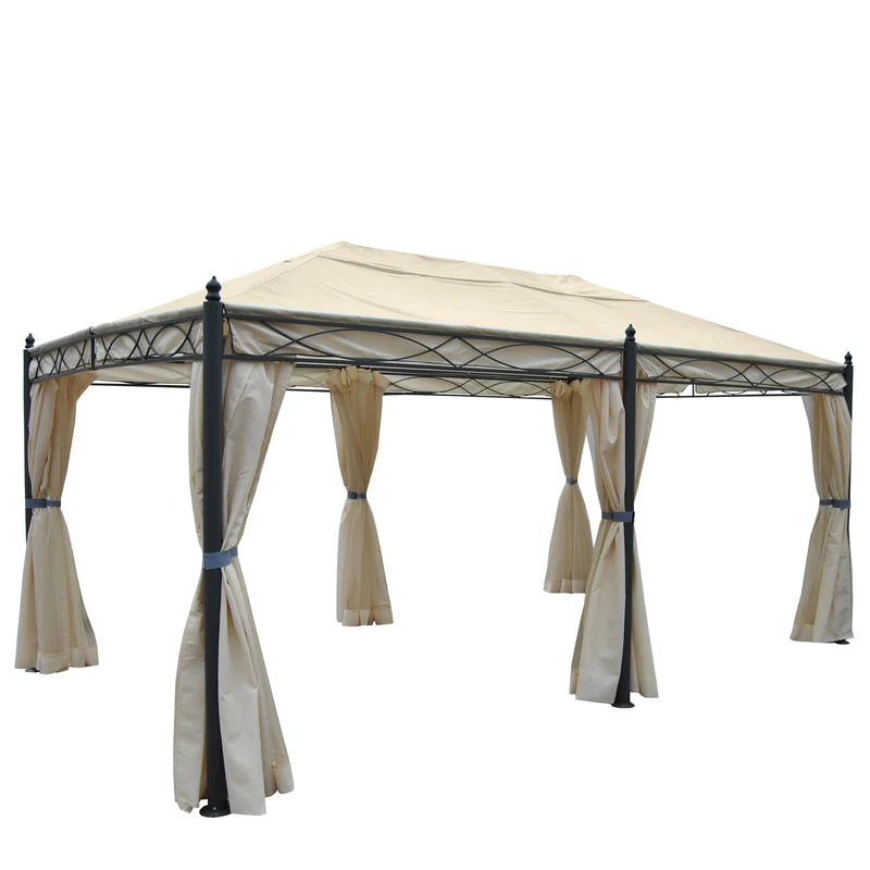 Pergola pavillon structure stable 7cm 5x3m crème avec paroi latérale + moustiquaire 04_0004082