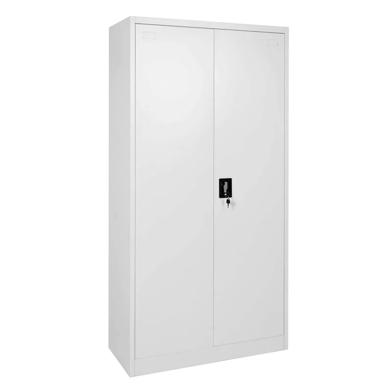 Armoire de bureau meuble polyvalent 2 portes verrouillables en métal gris 185x90x40cm 04_0001479