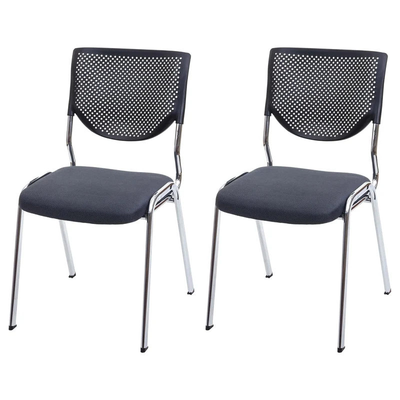 Lot de 2 chaises visiteur conférence empilable tissu/textile gris foncé pieds chromés 04_0000276