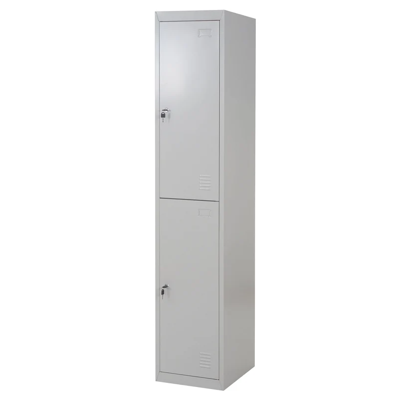 Casier armoire de rangement vestiaire 2 compartiments verrouillables en métal gris 185x38x45cm 04_0001661