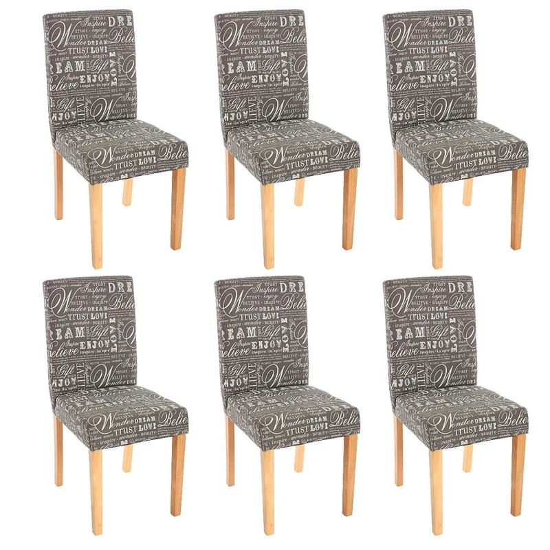 Lot de 6 chaises de salle à manger en tissu imprimé gris pieds clairs CDS04219