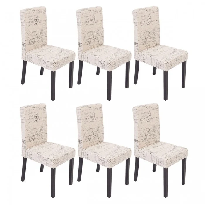 Lot de 6 chaises de salle à manger en tissu crème imprimé pieds foncés CDS04230