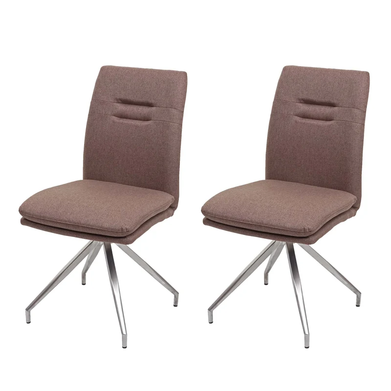 2x chaises de salle à manger cuisine en tissu marron et en acier inoxydable design et confortable 04_0000413