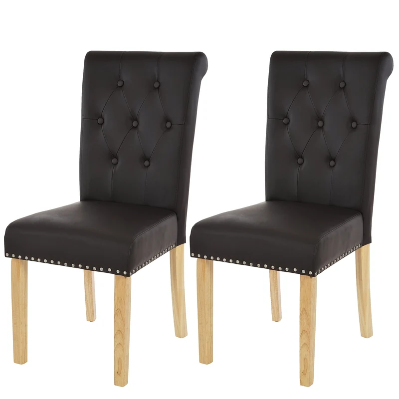 2x chaises de salle à manger chesterfield synthétique marron foncé pieds foncés design moderne et chic 04_0000321