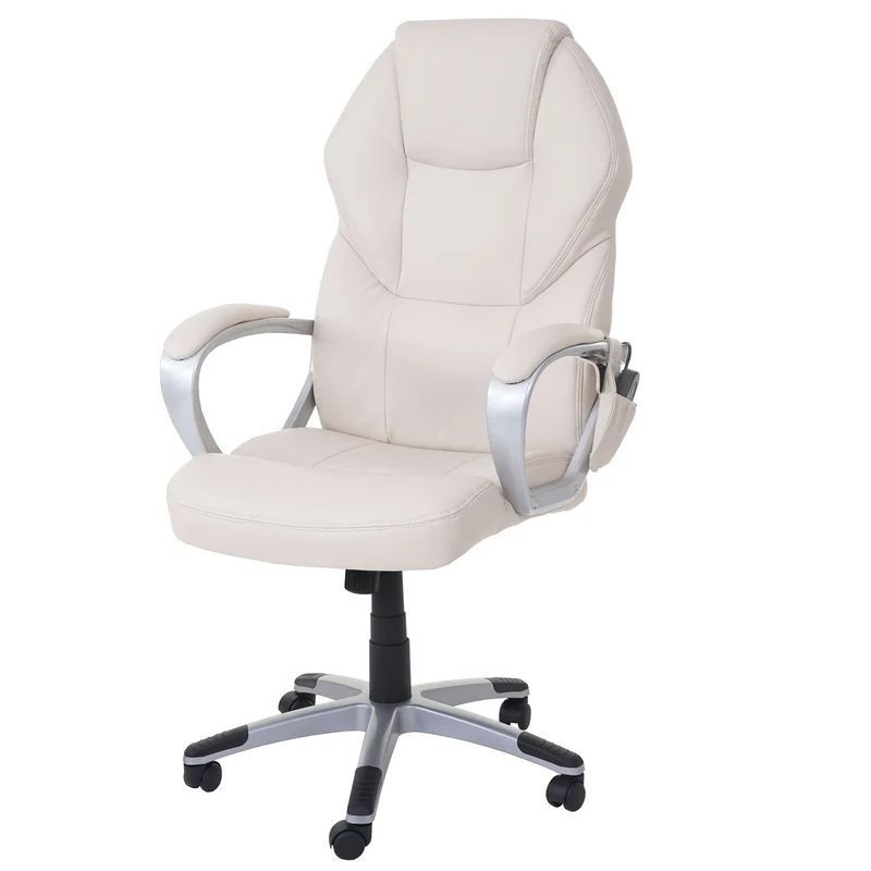 Fauteuil de bureau sur roulettes avec fonction massage chauffage pivotante en synthétique crème 04_0001917