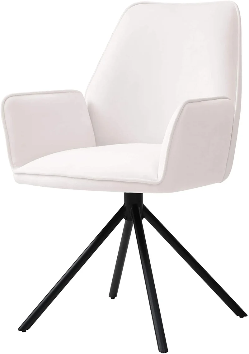 Chaise fauteuil rembourré salon bureau avec accoudoirs rotation 90° en velours crème FAL04033