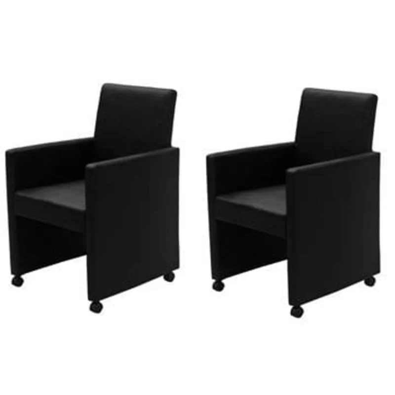 Lot de 2 chaises de salle à manger cuisine sur roulettes design moderne et ergonomique synthétique noir CDS020848
