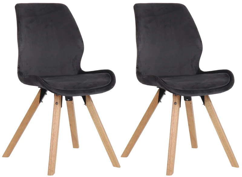 Lot de 2 chaises de salle à manger en velours gris foncé style scandinave pieds bois CDS101125