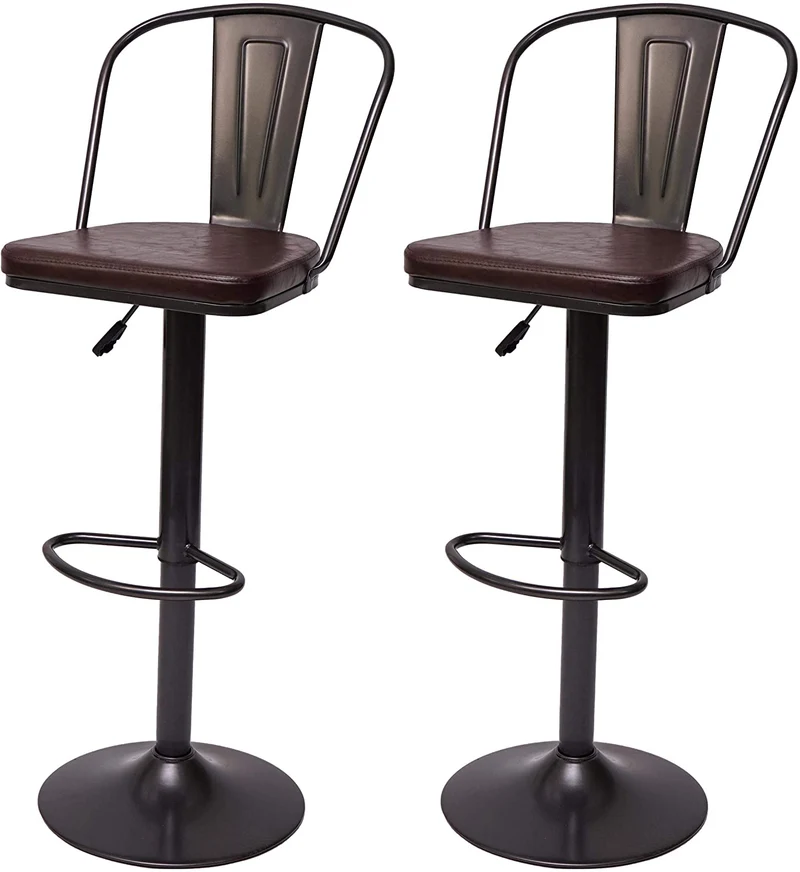 2x tabourets de bar en synthétique marron et métal noir style industrielle hauteur réglable TDB04053