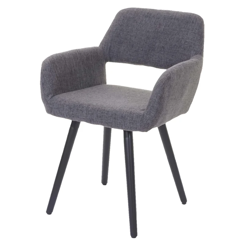 Chaise fauteuil de salle à manger bureau rétro en tissu gris pieds foncés 04_0002150