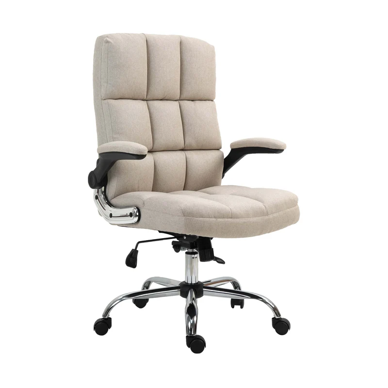Chaise de bureau pivotante réglable en hauteur en tissu marron clair forme ergonomique 04_0001877