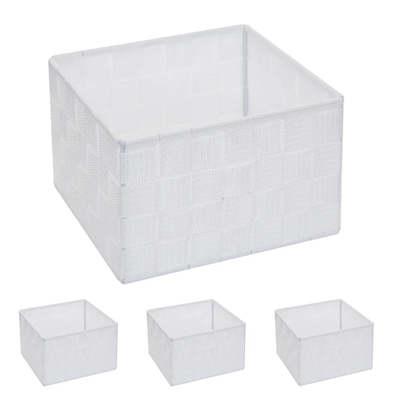 4x paniers de rangement panier décoratif 12x19x19cm polypropylène blanc 04_0000605