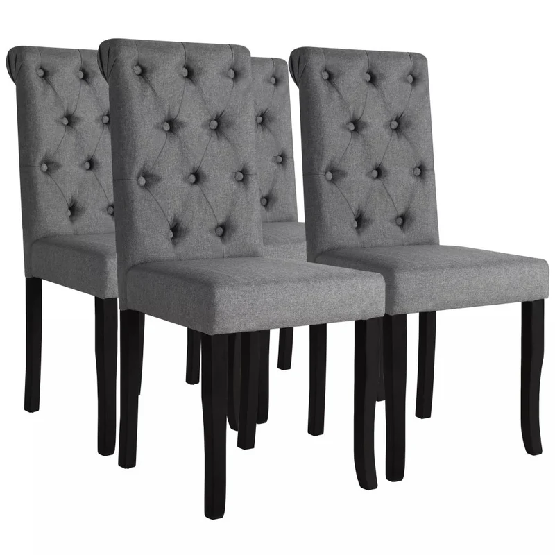 Lot de 4 chaises de salle à manger cuisine dossier capitonné tissu gris foncé CDS021546