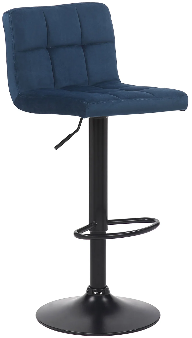 Tabouret de bar en velours bleu avec pieds en métal noir assise rembourée repose-pieds pivotant TDB10175
