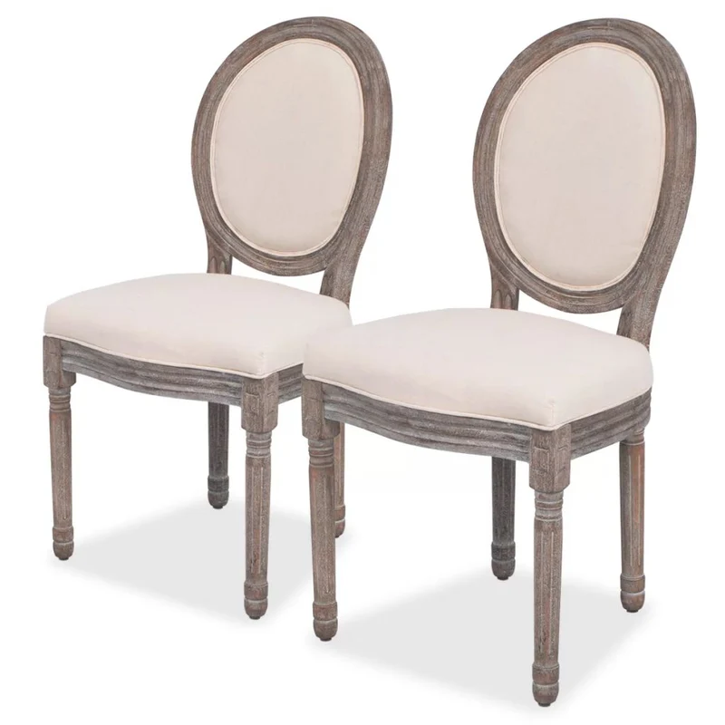 Lot de 2 chaises de salle à manger cuisine style classique en tissu crème CDS020434