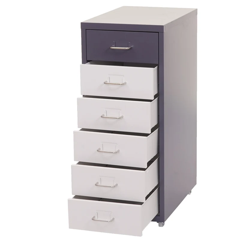 Caisson à tiroirs sur roulettes rangement bureau 6 tiroirs 69x28x41cm en acier gris foncé blanc noir gris foncé 04_0004355