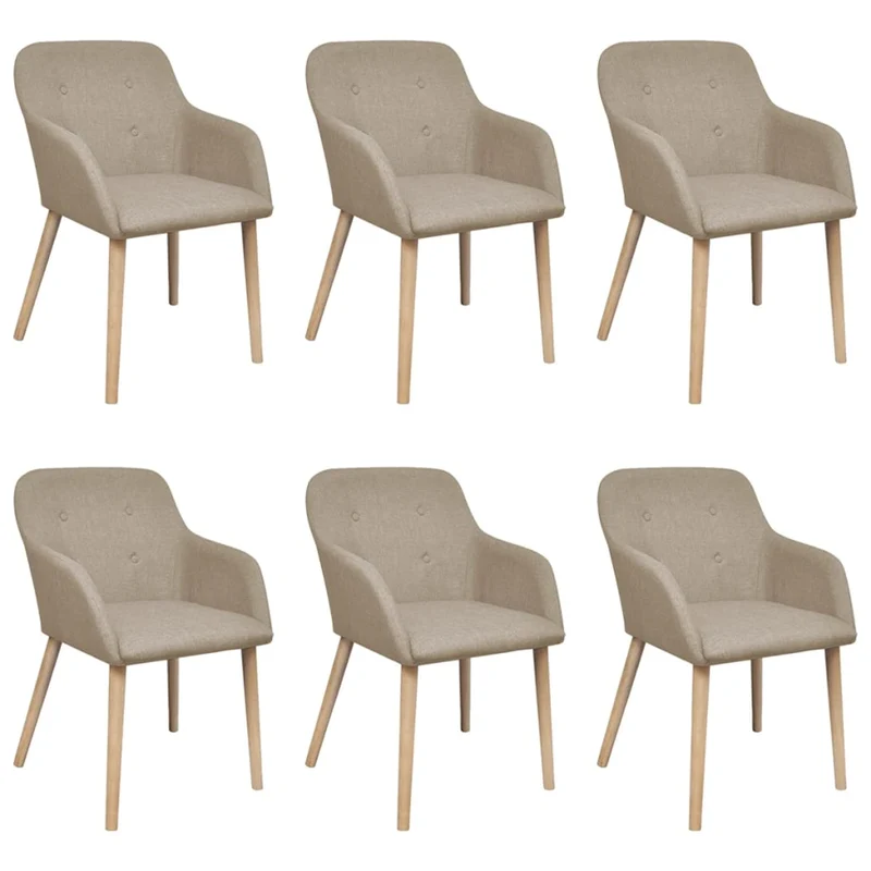Lot de 6 chaises de salle à manger cuisine design moderne tissu beige et chêne massif CDS022147