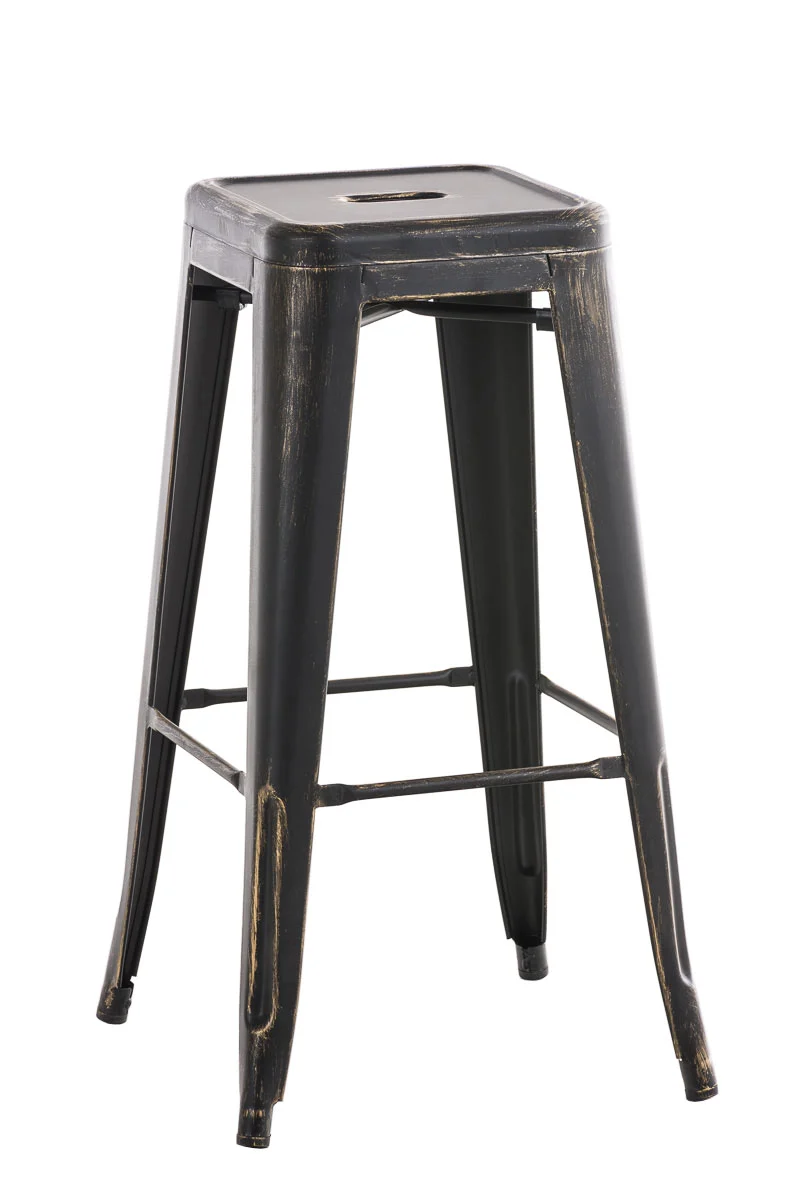 Tabouret de bar empilable avec repose-pieds design industriel métal noir et doré 10_0000036